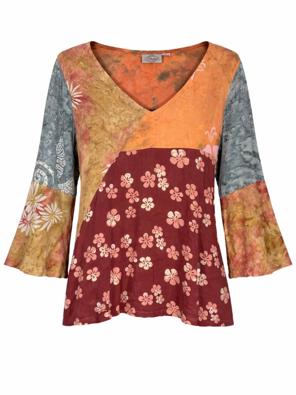 Vtg Orchid Lane Top Large Tie-Dye Patchwork Bell Sleeve Handmade Hippie Boho